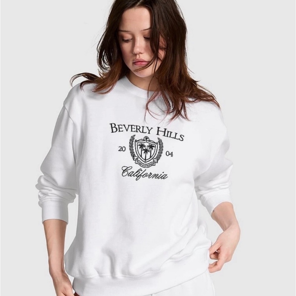 PINK Victoria's Secret White 'Beverly Hills California' Graphic Sweatshirt